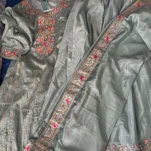 Elegant Embroidered Dress with Shawl
